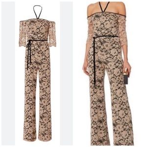 Alexis Beige and Black Lace Off-Shoulder Jumpsuit